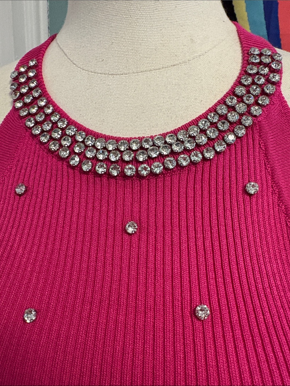 Fuchsia Rhinestone Halter Ribbed Mini Dress - Picture 3 of 6